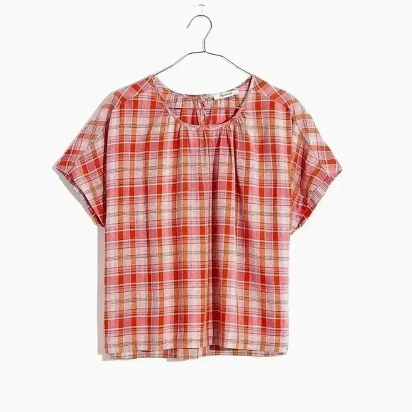 LIKE NEW | Women’s Madewell Plaid Shirred-Neck Boxy Top | Size XXS - Picture 6 of 6